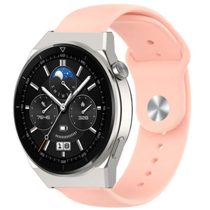 Silicone Sport Strap, pink, on a watch, 3/4 front view