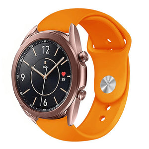 Silicone Sport Strap, orange, on a watch, 3/4 front view