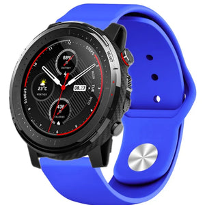Silicone Sport Strap, blue, on a watch, 3/4 front view