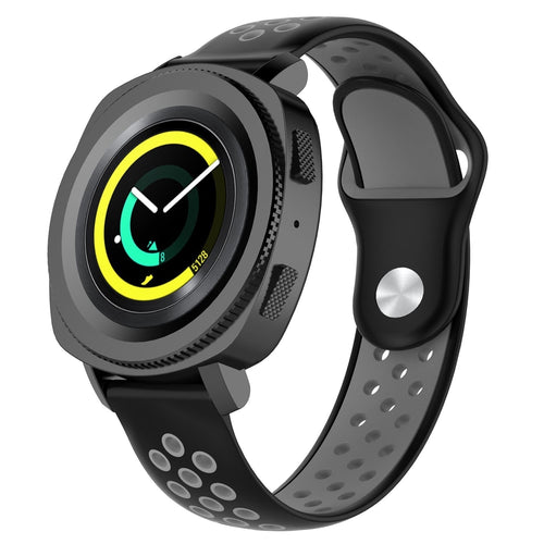 Silicone Sport Strap, black/grey, on a watch, 3/4 front view