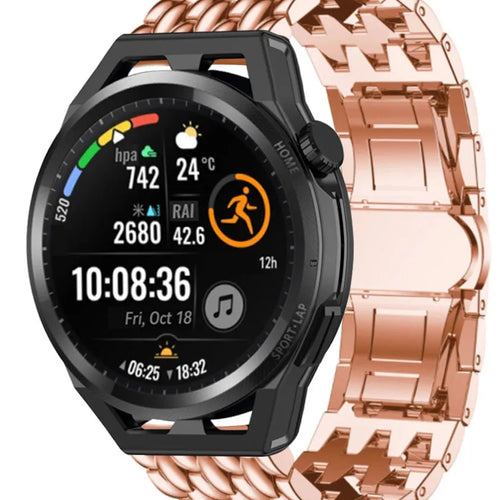 Steel Dragon Strap, rose gold, on a watch, 3/4 front view