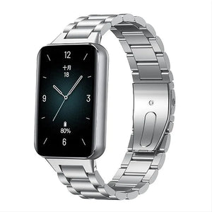 Steel Strap, silver, on a watch, 3/4 front view