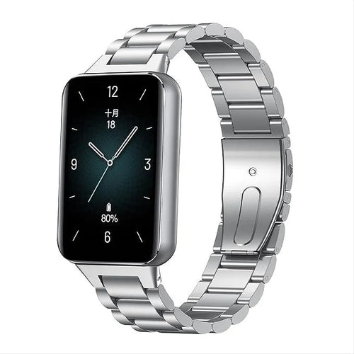Steel Strap, silver, on a watch, 3/4 front view