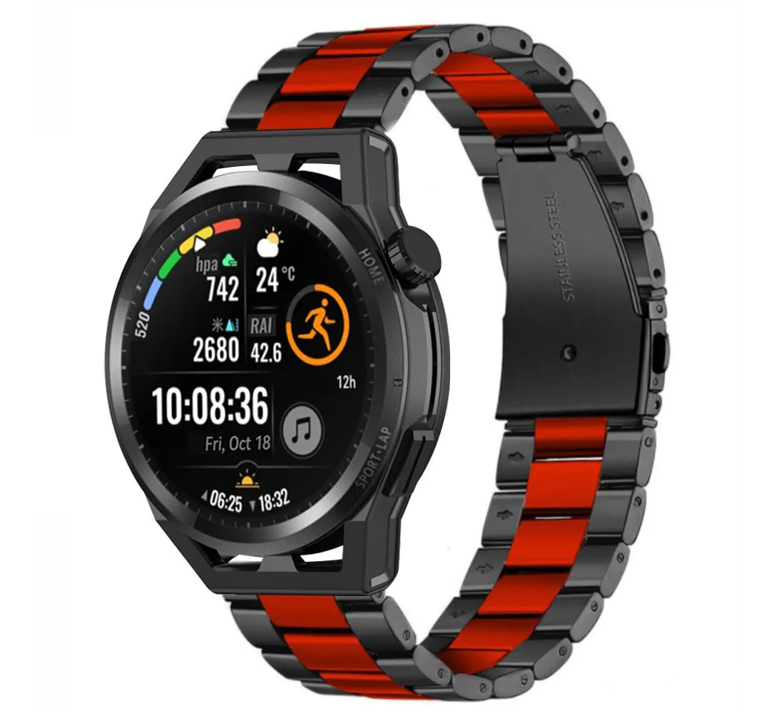 Steel Strap, black/red, on a watch, 3/4 front view