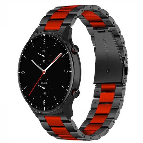 Steel Strap, black/red, on a watch, 3/4 front view