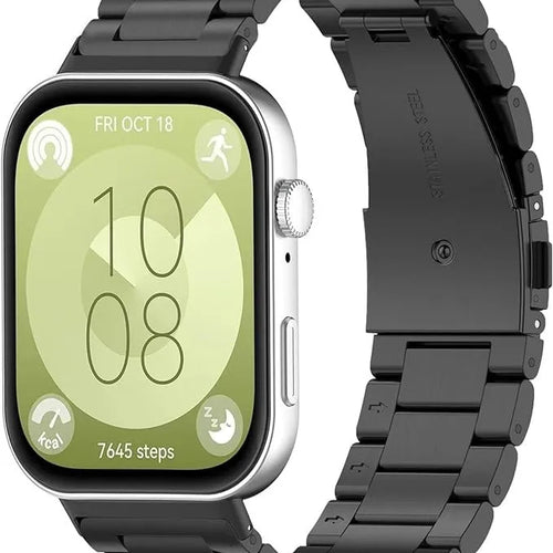 Steel Strap, black, on a watch, 3/4 front view