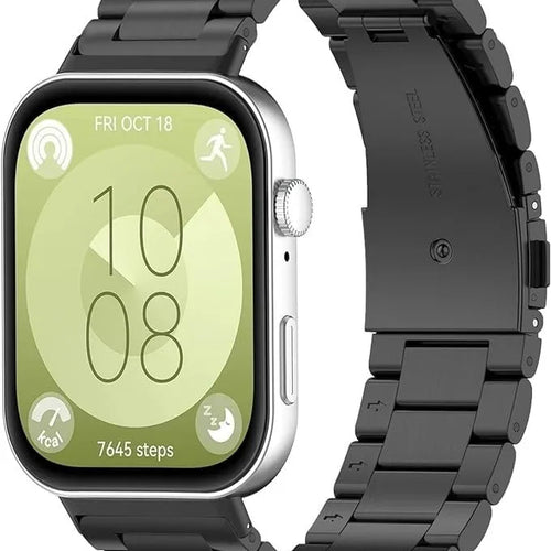 Steel Strap, black, on a watch, 3/4 front view