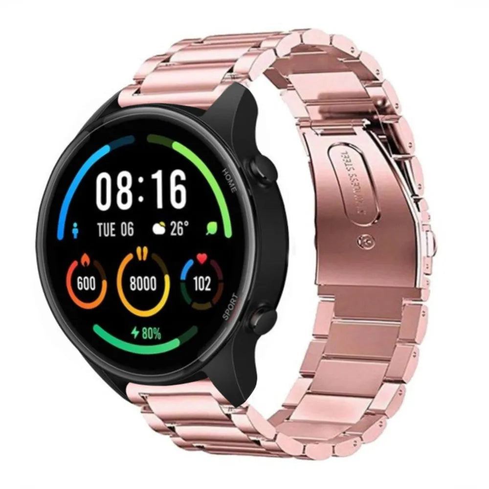 Steel Strap, pink, on a watch, 3/4 front view