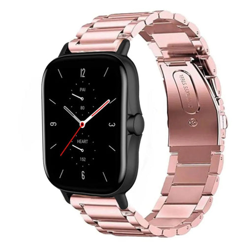 Steel Strap, pink, on a watch, 3/4 front view