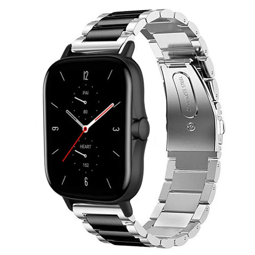 Steel Strap, silver/black, on a watch, 3/4 front view