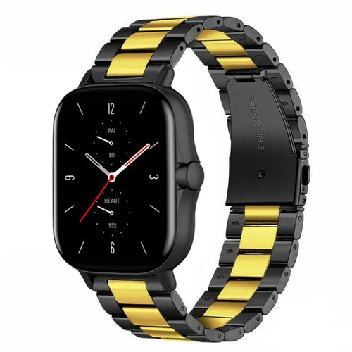 Steel Strap, black/gold, on a watch, 3/4 front view