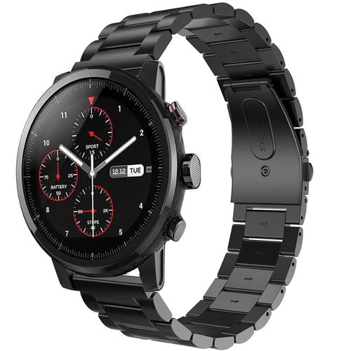 Steel Strap, black, on a watch, 3/4 front view