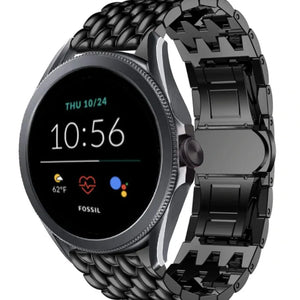 Steel Dragon Strap, black, on a watch, 3/4 front view