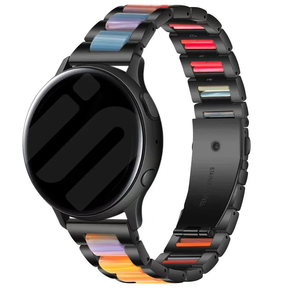 Steel Resin Strap, black/colourful, on a watch, 3/4 front view