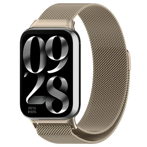 Milanese Strap, champagne, on a watch, 3/4 front view