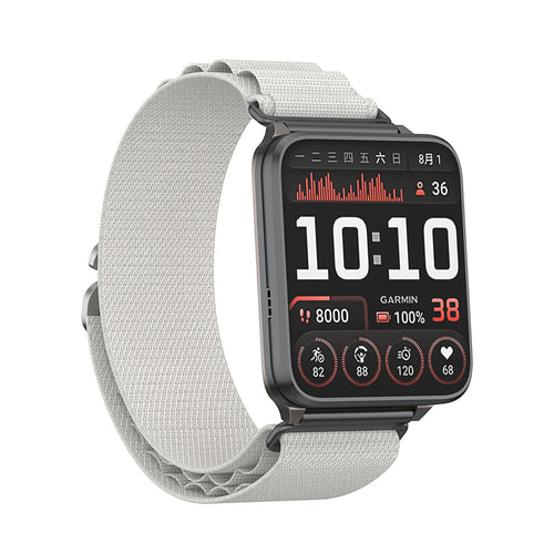 Alpine Nylon Strap, starlight, on a watch, 3/4 front view