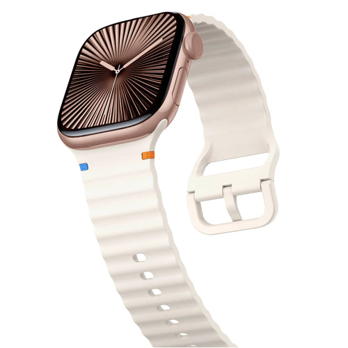 Wave Silicone Strap, starlight, on a watch, 3/4 front view