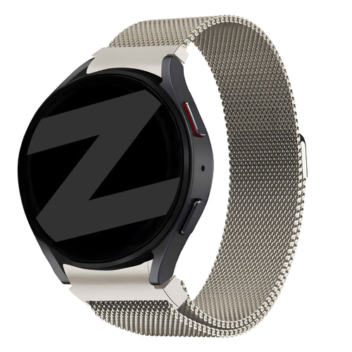 Milanese Loop Strap, starlight, on a watch, 3/4 front view