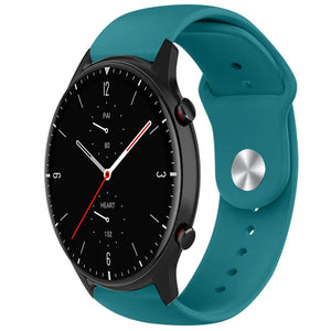 Silicone Sport Strap, green-blue, on a watch, 3/4 front view