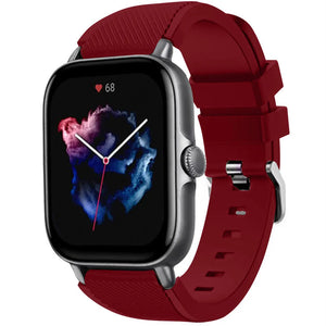 Twill Silicone Strap, burgundy, on a watch, 3/4 front view