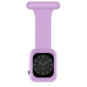 Silicone Nurse Fob, lilac, on a watch, 3/4 front view
