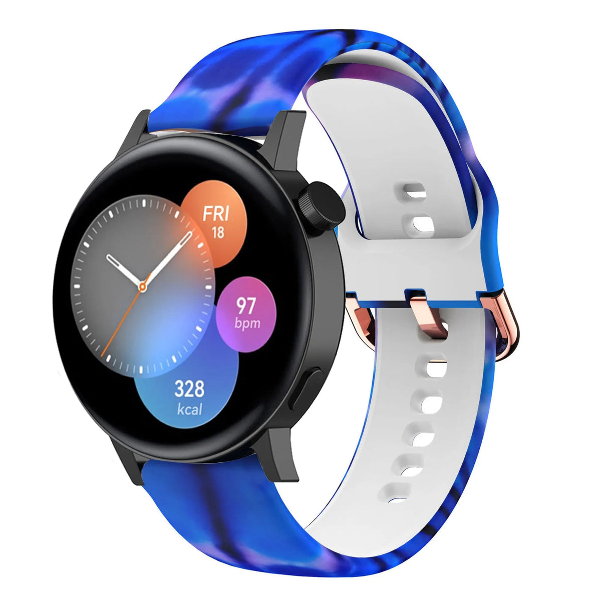 Print Silicone Strap, on a watch, 3/4 front view