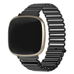 Steel Loop Strap, black, on a watch, 3/4 front view