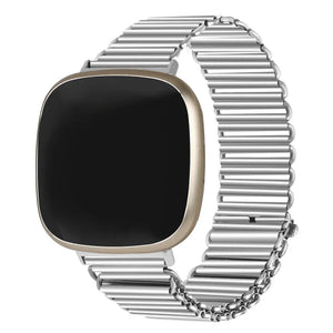 Steel Loop Strap, silver, on a watch, 3/4 front view