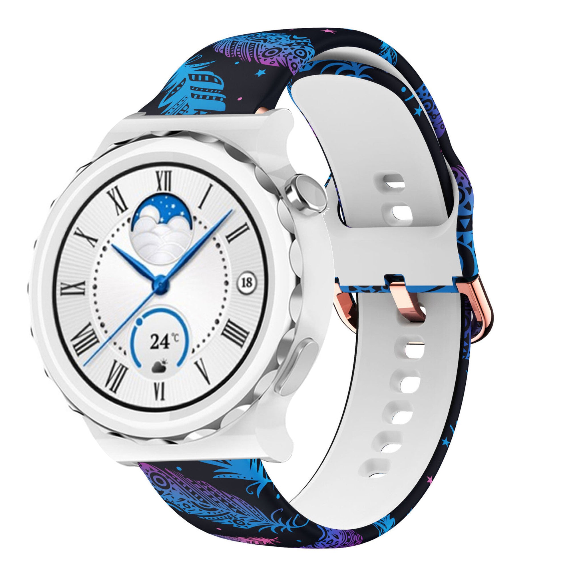 Print Silicone Strap, on a watch, 3/4 front view