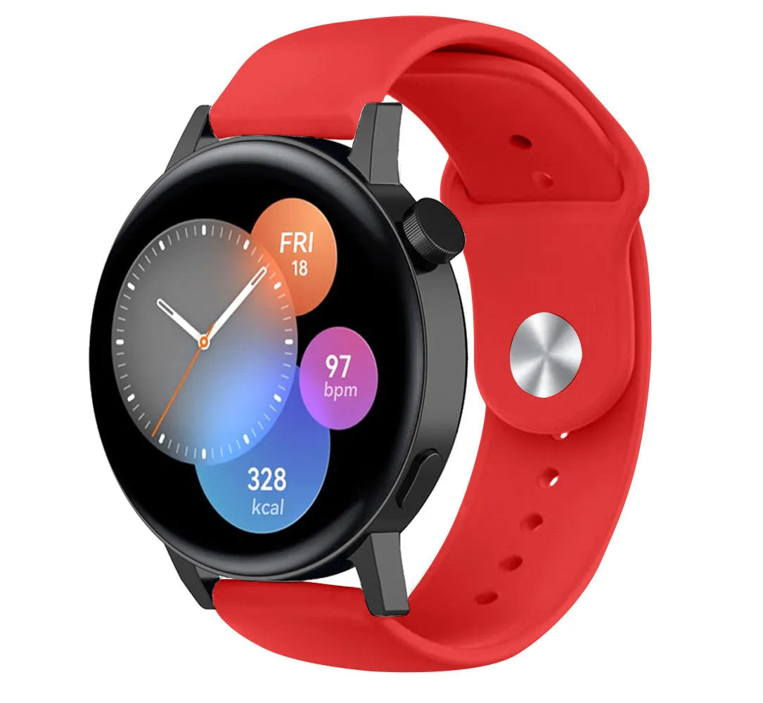 Silicone Sport Strap, red, on a watch, 3/4 front view