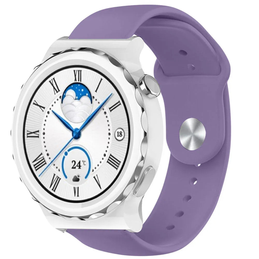 Silicone Sport Strap, lilac, on a watch, 3/4 front view