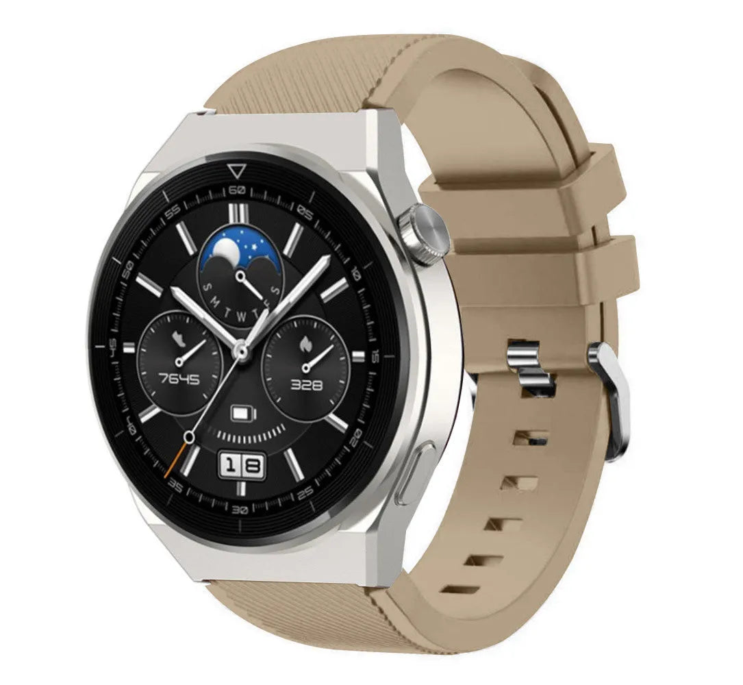 Twill Silicone Strap, beige, on a watch, 3/4 front view