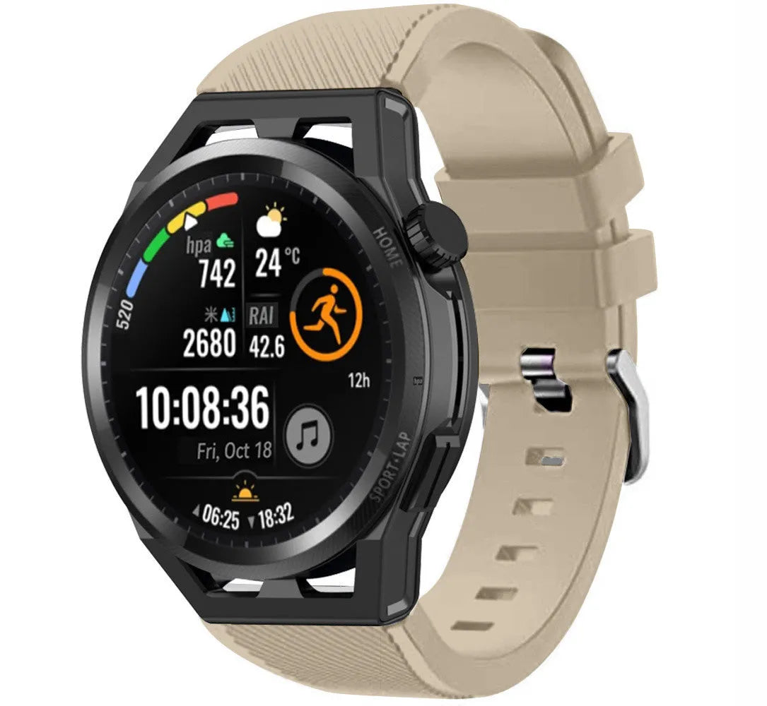 Twill Silicone Strap, beige, on a watch, 3/4 front view