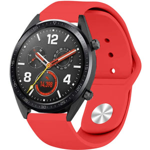 Silicone Sport Strap, red, on a watch, 3/4 front view