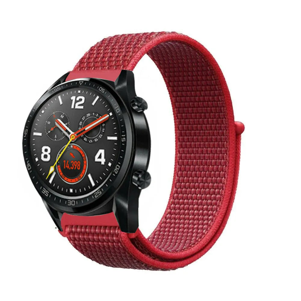 Nylon Strap, red, on a watch, 3/4 front view