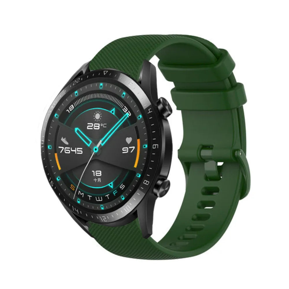 Premium Silicone Strap, army green, on a watch, 3/4 front view