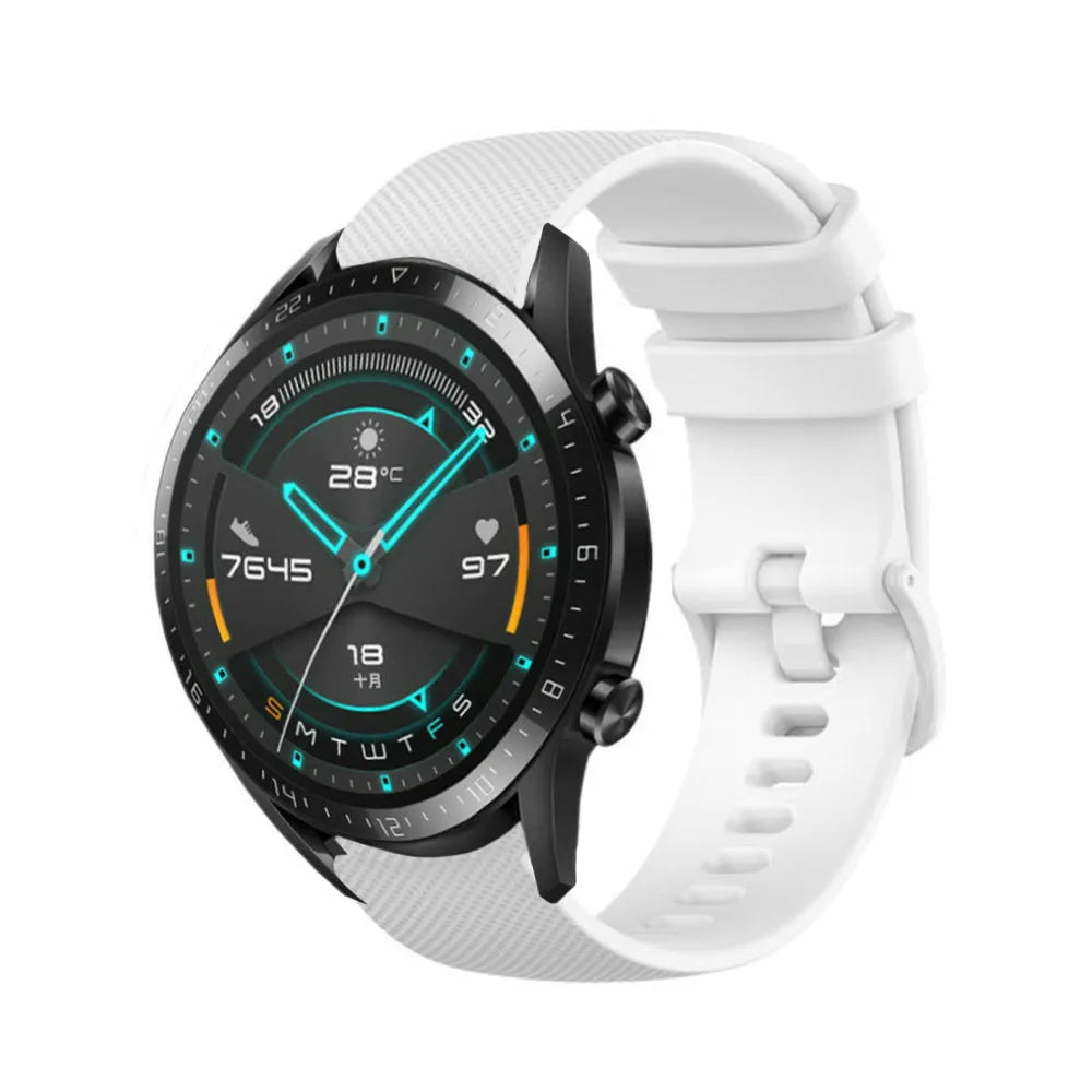 Premium Silicone Strap, white, on a watch, 3/4 front view