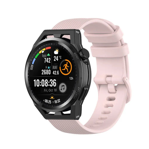 Premium Silicone Strap, pink, on a watch, 3/4 front view