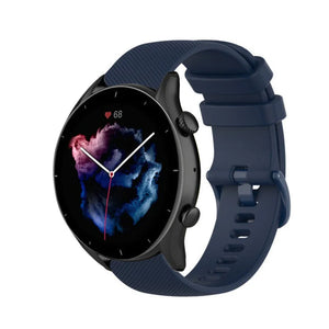 Premium Silicone Strap, dark blue, on a watch, 3/4 front view