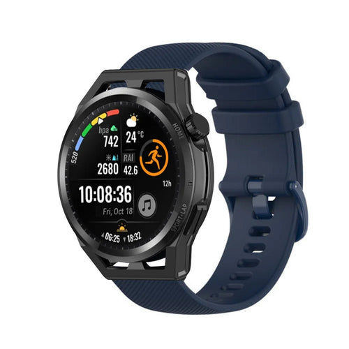 Premium Silicone Strap, dark blue, on a watch, 3/4 front view