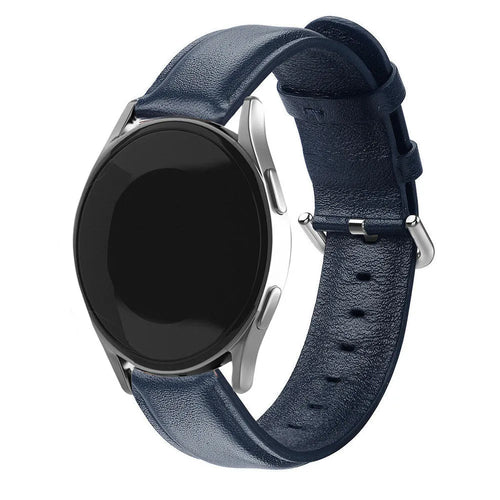 Leather Strap, dark blue, on a watch, 3/4 front view