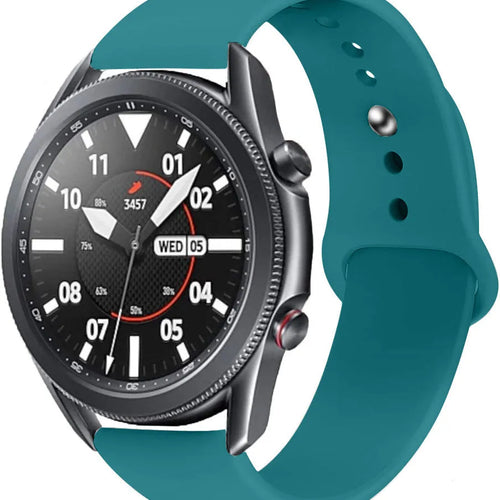 Silicone Sport Strap, green-blue, on a watch, 3/4 front view
