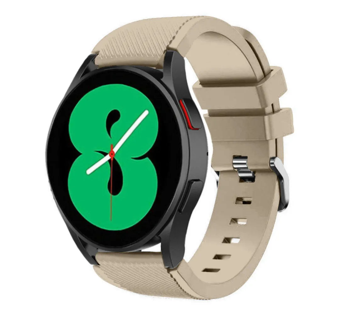 Twill Silicone Strap, beige, on a watch, 3/4 front view