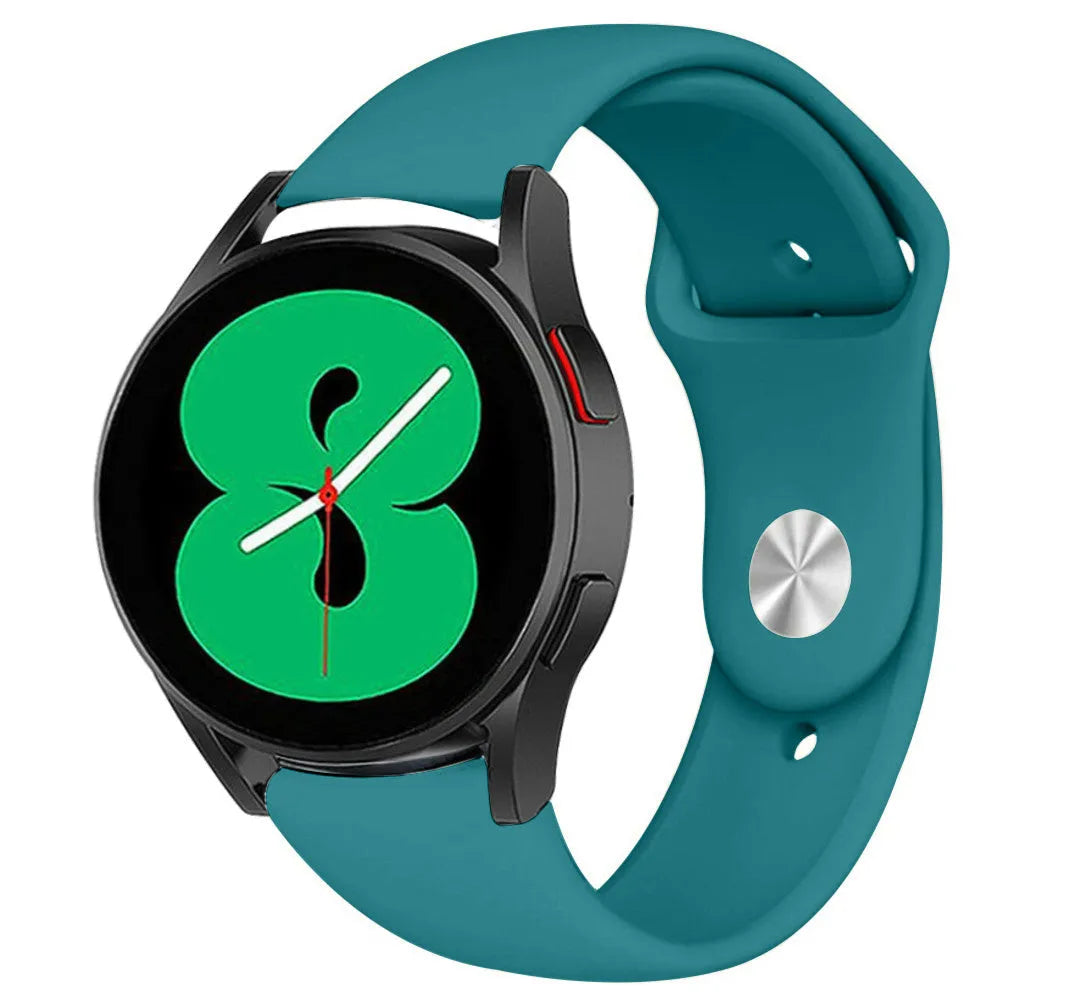 Silicone Sport Strap, green-blue, on a watch, 3/4 front view