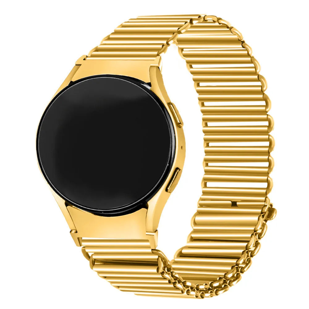 Steel Loop Strap, gold, on a watch, 3/4 front view