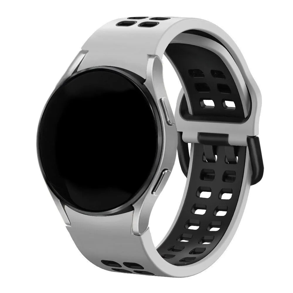 Silicone Squared Sport Strap, white/black, on a watch, 3/4 front view