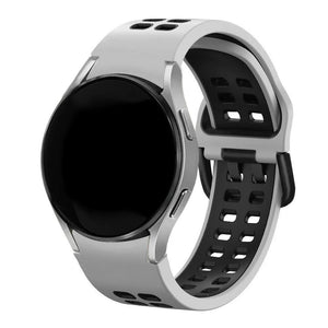 Silicone Squared Sport Strap, white/black, on a watch, 3/4 front view