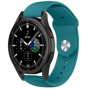 Silicone Sport Strap, green-blue, on a watch, 3/4 front view