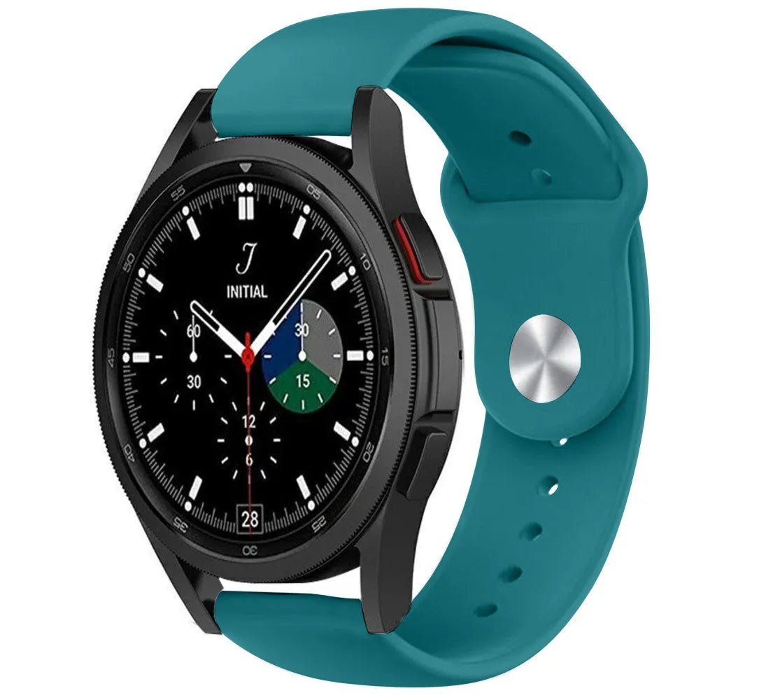 Silicone Sport Strap, green-blue, on a watch, 3/4 front view