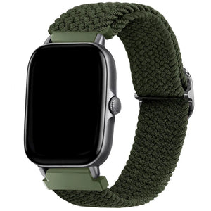 Nylon Adjustable Braided Strap, green, on a watch, 3/4 front view